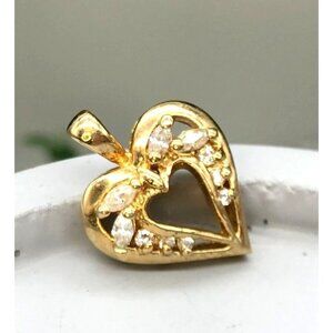 Gold-Tone Heart Pendant With Clear Crystal Accents & Intricate Design For Women
